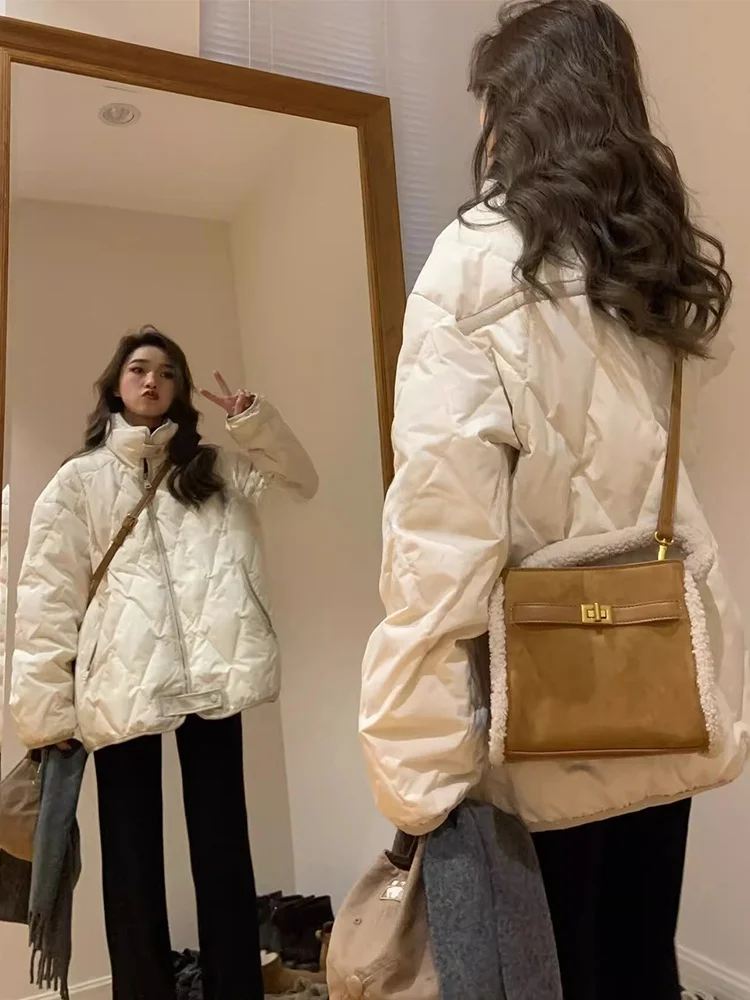 

Женская повседневная свободная стеганая куртка ROUJE KEFSS с узором, модная белая пуховая верхняя одежда, зимнее пальто