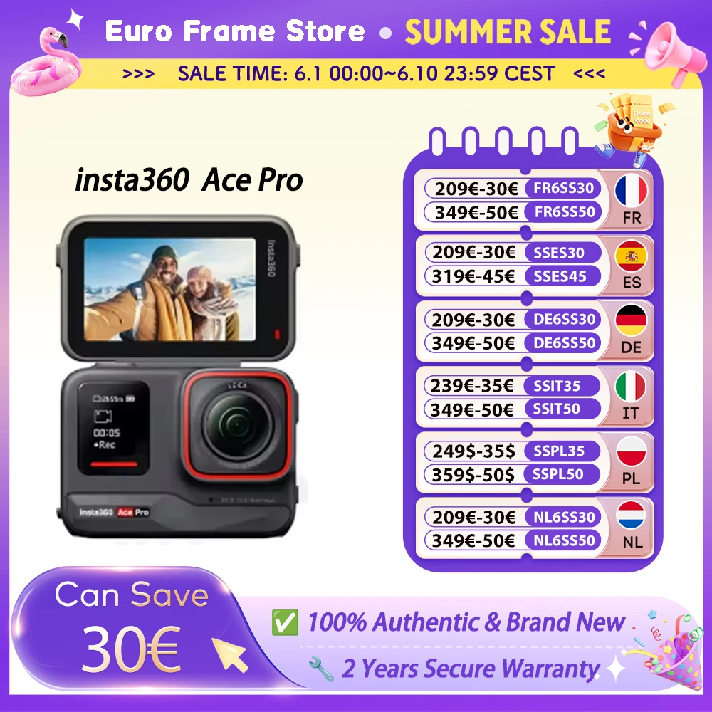 Insta360 Ace Pro Action Camera With Leica 1/1.3" Sensor 2.4'' Flip Touchscreen 8K HDR Magnetic Mount Waterproof