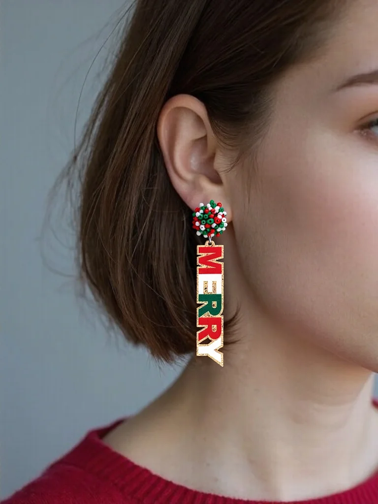 جديد مرآة الاكريليك عيد ميلاد سعيد رسالة إسقاط أقراط للنساء موضة الفرح الأيائل طويل استرخى القرط مجوهرات الحفلات هدايا عيد الميلاد