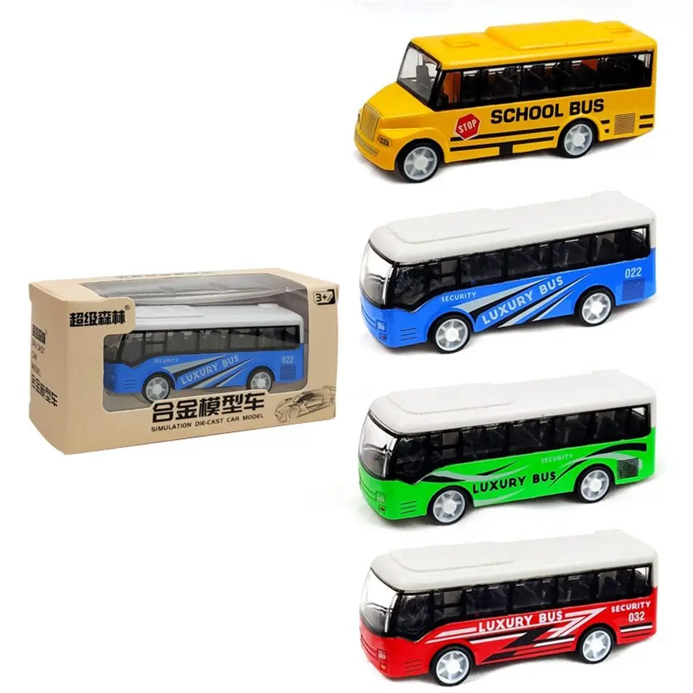 Modello di veicolo Modello di autobus in lega Forma di autobus Alta imitazione Tirare indietro Ornamenti per auto Simulazione Collezione di modelli di autobus scolastici Giocattoli