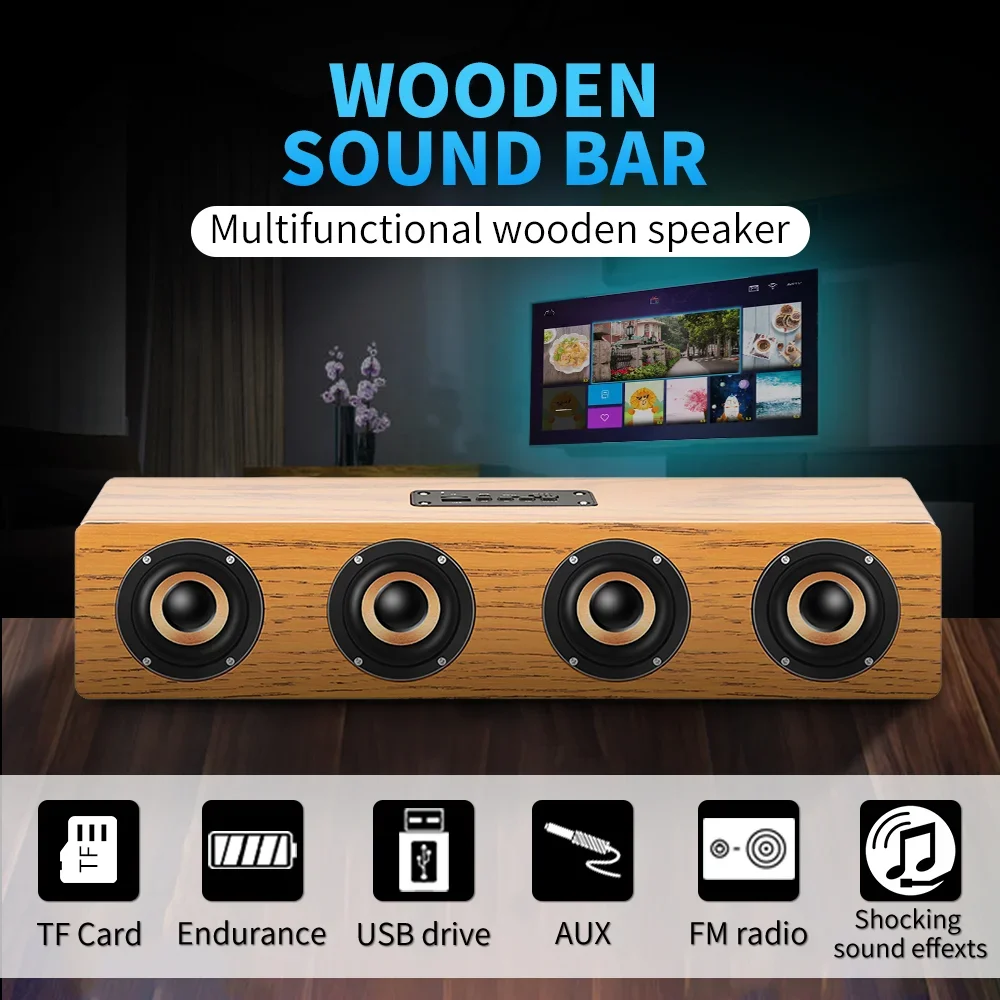 

Wireless Subwoofer Bluetooth Speaker 3D Surround Music Sound Systems Home Theater Desktop Wooden Retro Speaker with FM Radio TF