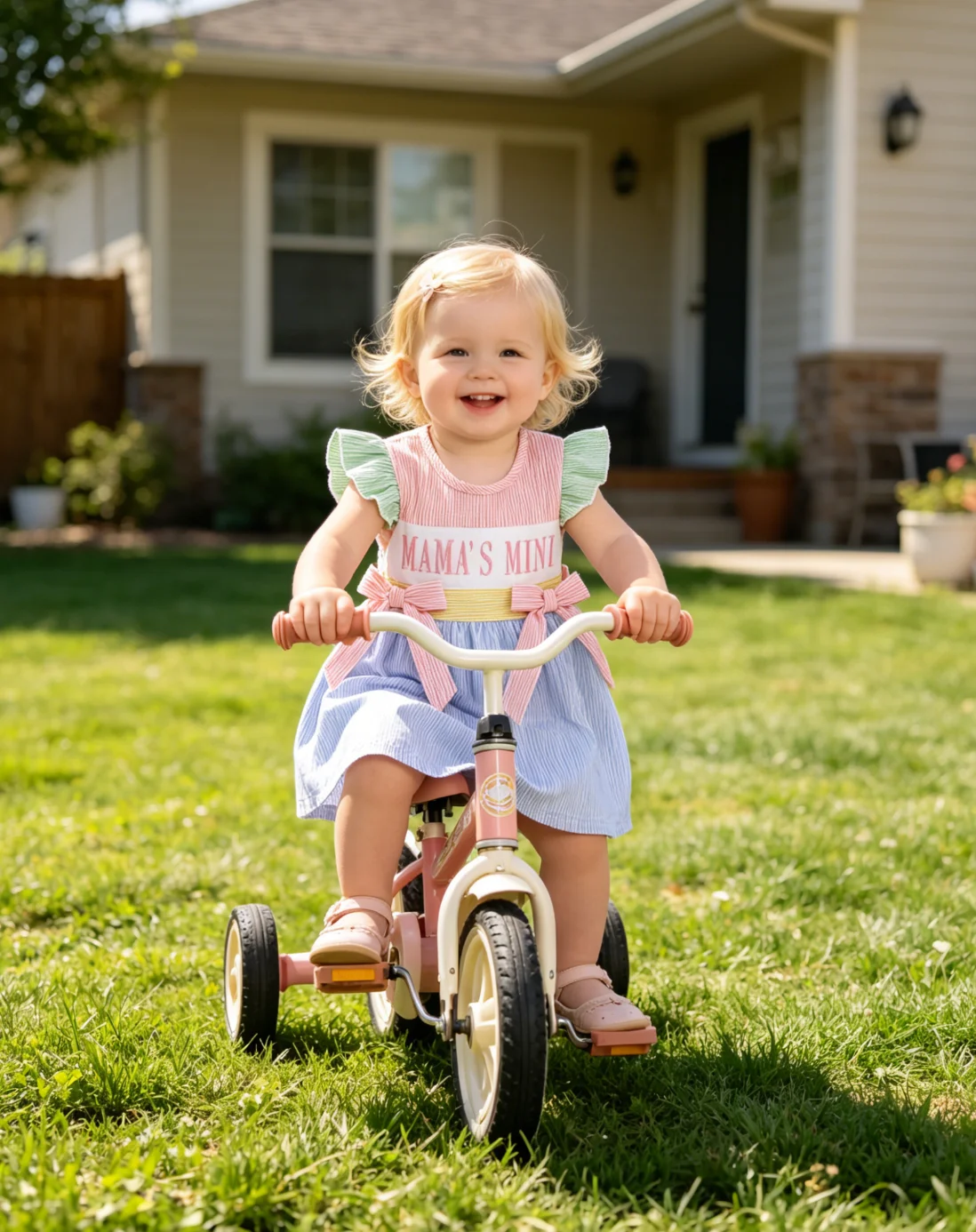 Baby Girl Color Block Stripe Sundress Flying Sleeve Letter Embroidery Double Bow Summer Casual Princess Dress For Toddler