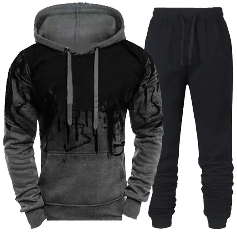 

Autumn Winter Trending Tracksuits Men Camouflage Hoodie + Pant 2 Piece Set Sports Wear 3d Ink Jogging Suits