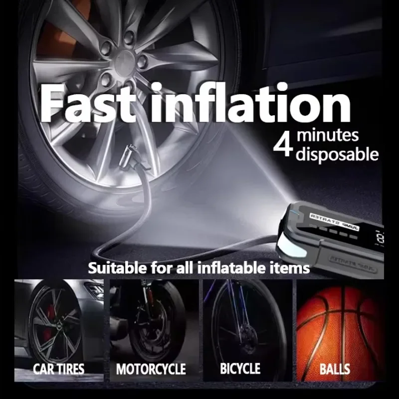 2025 رائجة البيع الانتقال كاتب ضاغط الهواء 8000mAh 12 فولت بطارية السيارة الانتقال كاتب مع مضخة هواء 4 في 1 مجموعة أدوات الطوارئ مصباح ليد