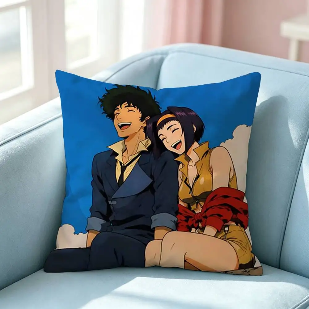 Classic Anime C-Cowboy Bebop Square Double-Sided printed Pillow Case Bedroom Bedside Pillow Sofa Cushion Cover