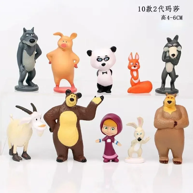 New Style10 Pcs Masha and The Bear Action Figure Anime Model Cartoon Toys for Friends Gifts