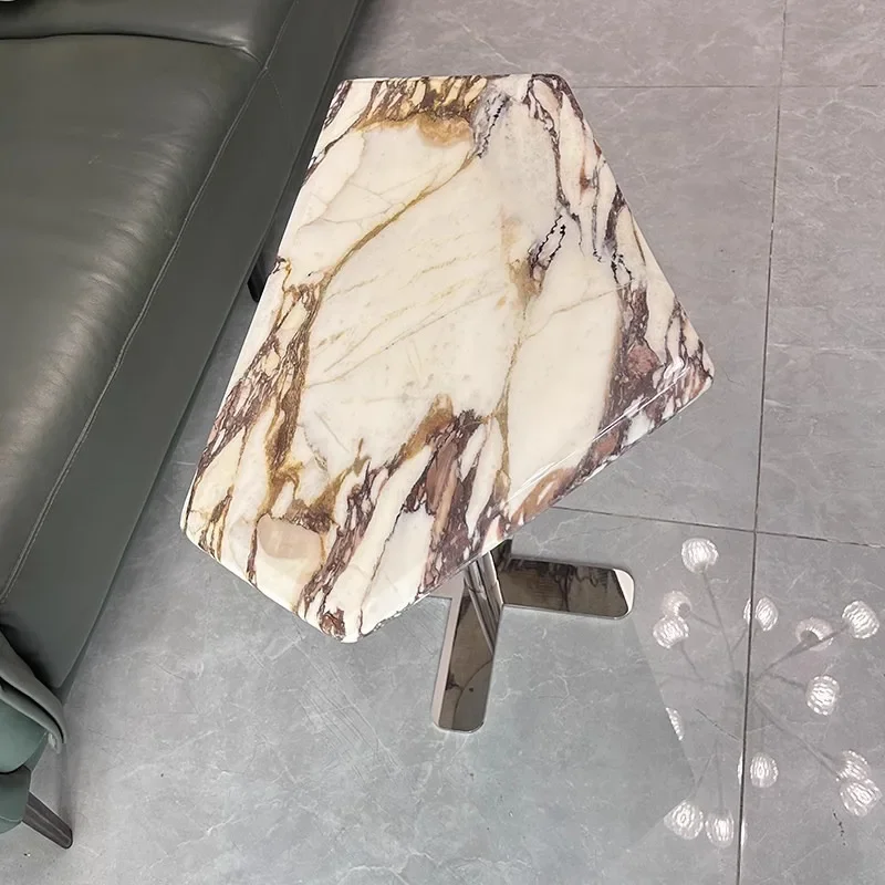 Natural Marble Corner Table,Luxury Modern Sofa Side Table,Mid-Century Creative Mini Luxury Stone Side Table for Living Room