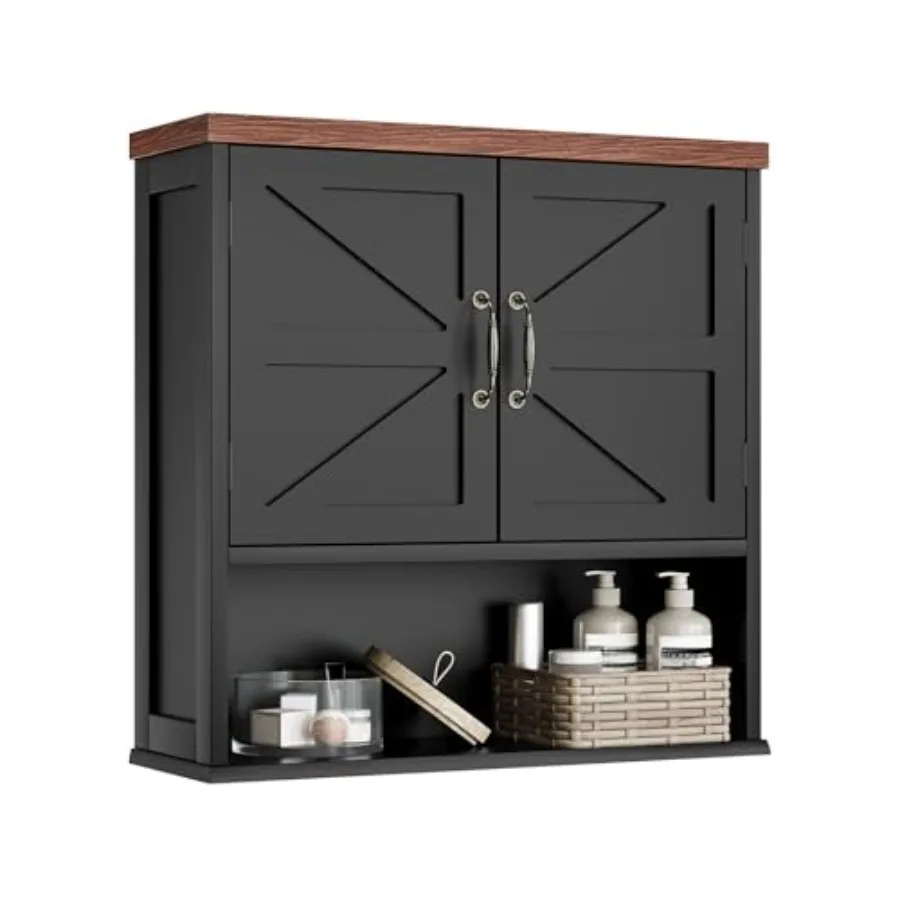 

Farmhouse Bathroom Cabinet Wall Mounted Black Medicine Cabinet with Adjustable Shelf for Living Room Laundry Room