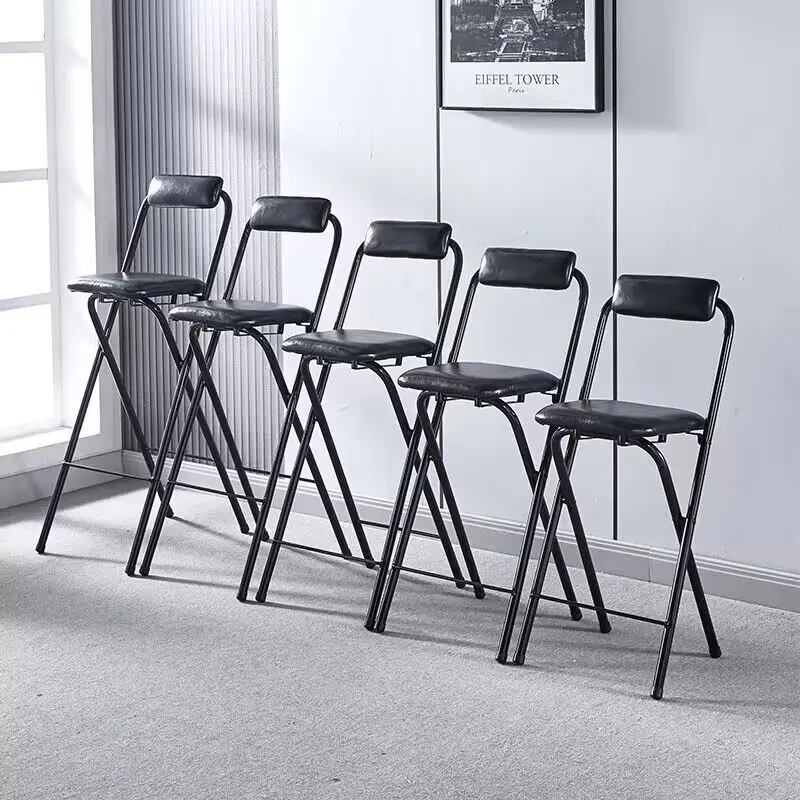 Portable Folding Bar Chairs High Foot Counter Chair with Backrest Compact Reception & Fishing Seat Lightweight Bistro Stools