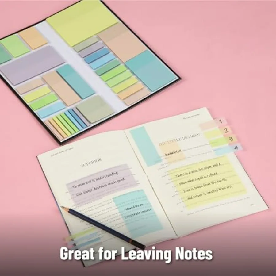 Transparent Sticky Note Set with 1650 Sheets in Pastel Colors Featuring Tabs and Dividers for Organization and Planning Ideal f