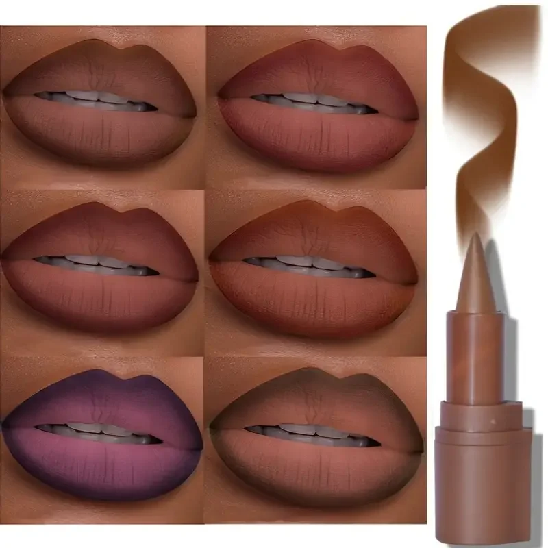6 Color Matte Lip Liner & Lipstick Duo - Long-Lasting, Cone Tip, Purple Shades for All Skin Types