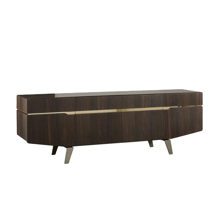 yo-Chinese Factory Custom Buffet Table High Gloss Sideboard Dark Brown square Wood Cabinet Modern Luxury-