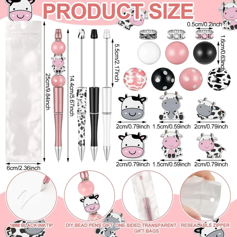 24 Sets Plastic Beadable Pens DIY Pens Making Kit Assorted Wood Beads Crystal Spacer Black Ink Ballpoint for Women Crafts Gifts