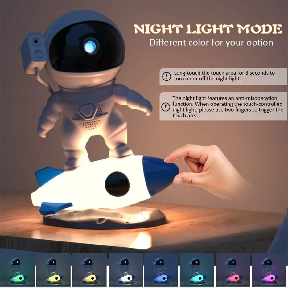 Rocket Astronaut Galaxy Star Projector Night Light Planetarium Projector 360° Rotation Bedroom Atmosphere Decor Lamp Kids Gift