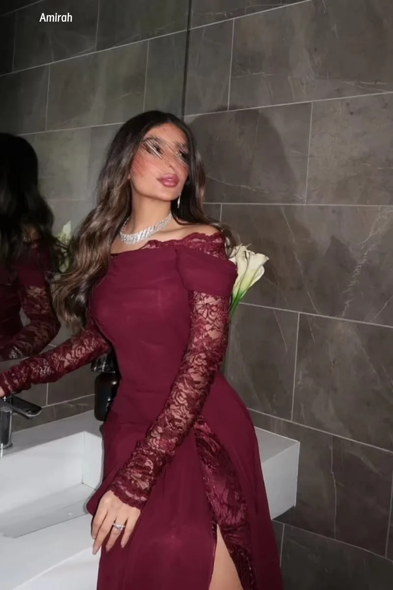 Amirah apaixonado vermelho luxo vestidos de baile 2025 mulher festa cauda de peixe vestido elegante luxo feito sob encomenda fora do ombro vestidos de baile