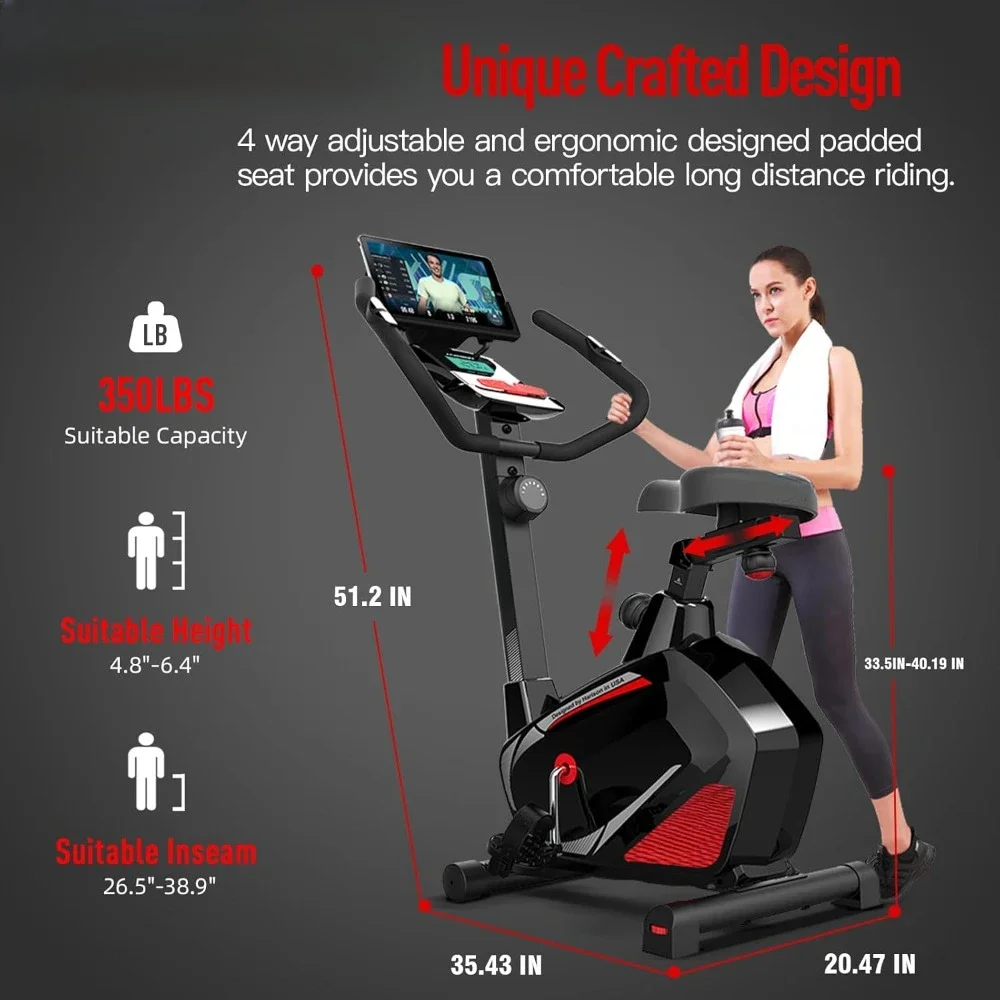 Magnetic Exericse Bike with Bluetooth, Upright Exercise Bike Stationary Bikes for Home 350 lbs Capacity