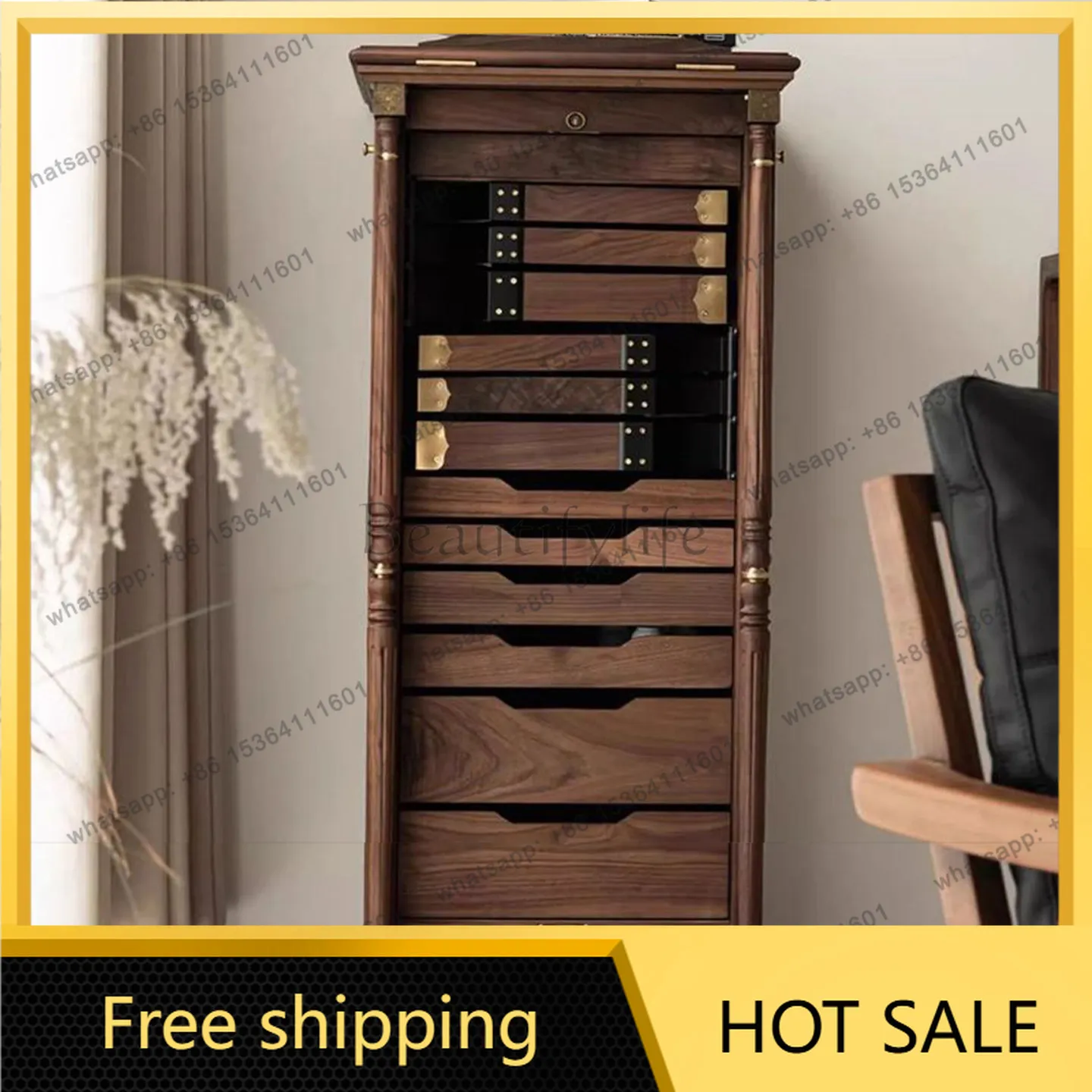 XX. American retro solid wood chest cabinet drawer rotating storage cabinet