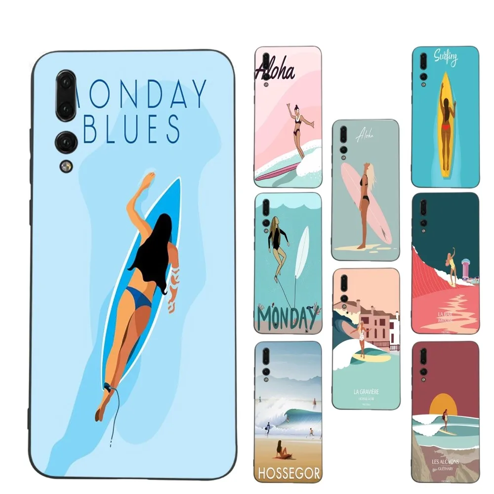 

Beach Surf Girl Phone Case For Huawei Honor 10 lite 9 20 7A 9X 30 50 60 70 pro plus Soft Silicone Cover