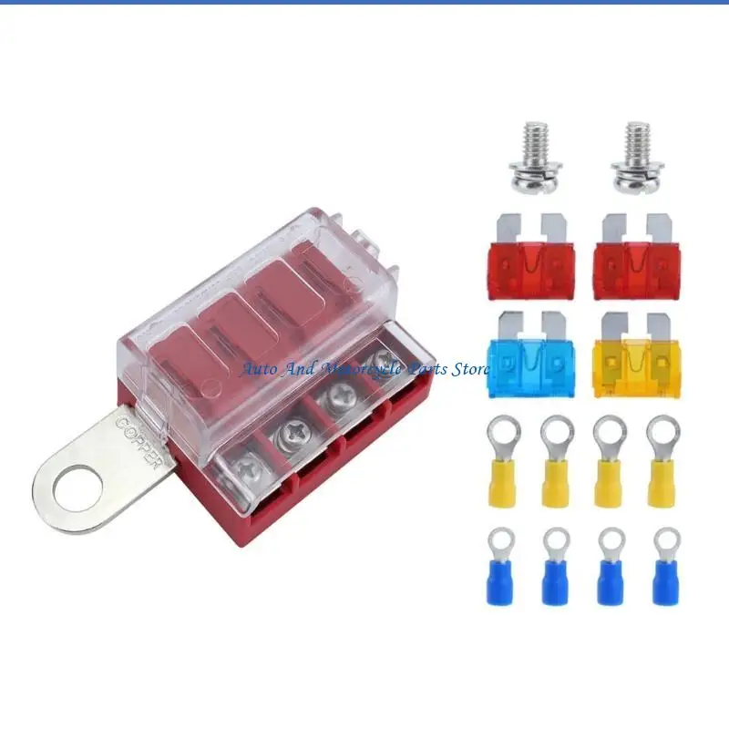 

P9FD Upgrades 4 Way Fuses Block Fuses Block with Protective Cover for Car & Marine Use