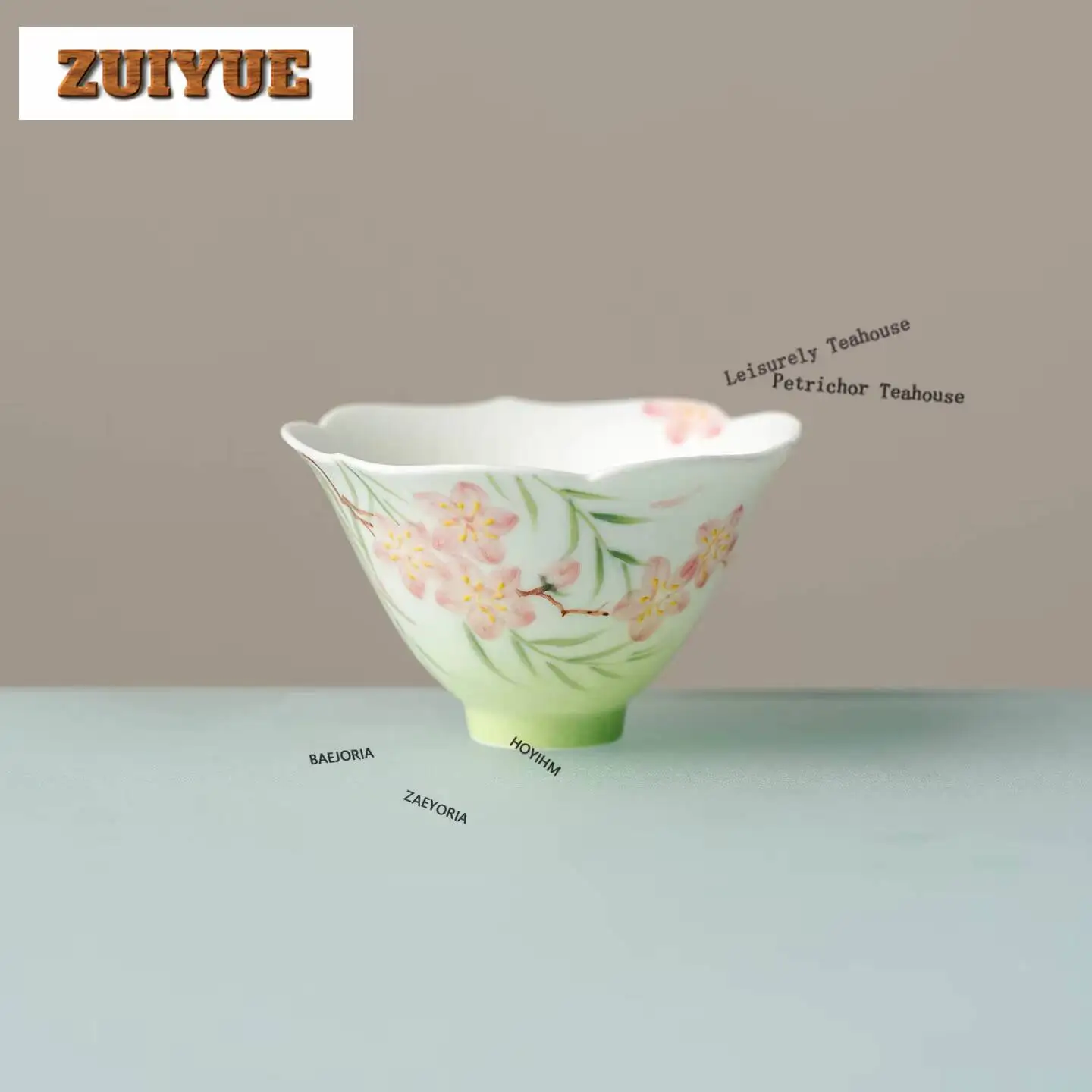 90ml Hand-painted Peach Willows Flying Swallows Teacup Retro Tea Bowl Jug Tea-tasting Meditation Cup Chazhan Master Cups Teaset