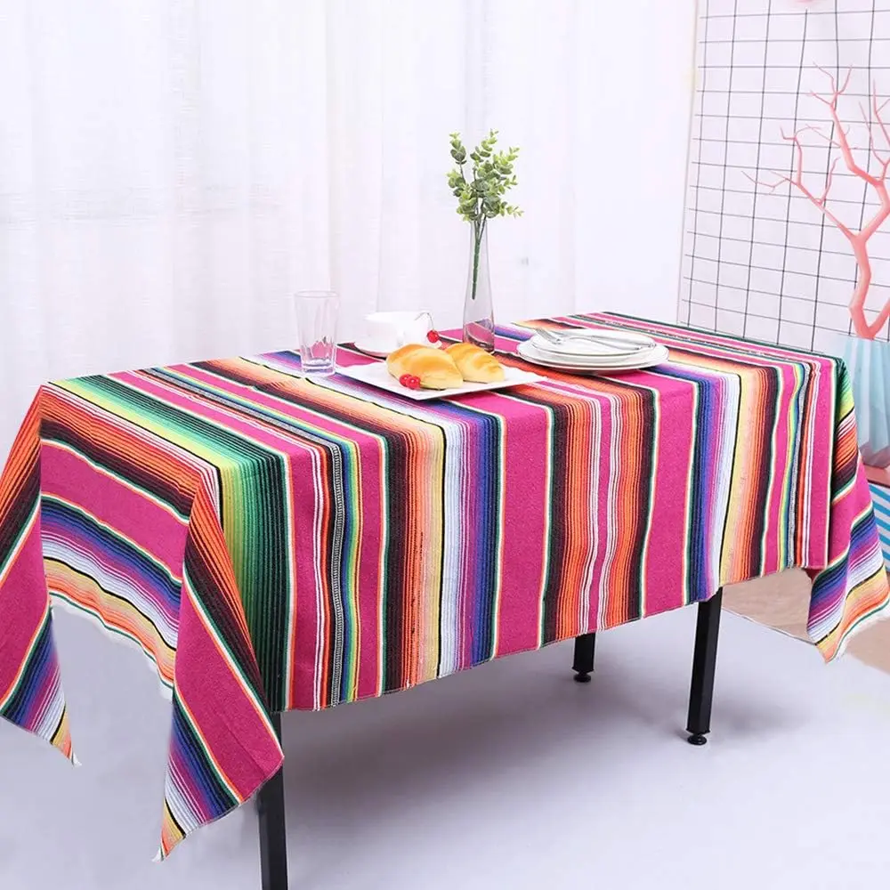 

Multifunctional Rectangular Mexican Tablecloth 57x102inch Colorful Serape Stripe Tablecloth Outdoor Party Mexican Table Cover