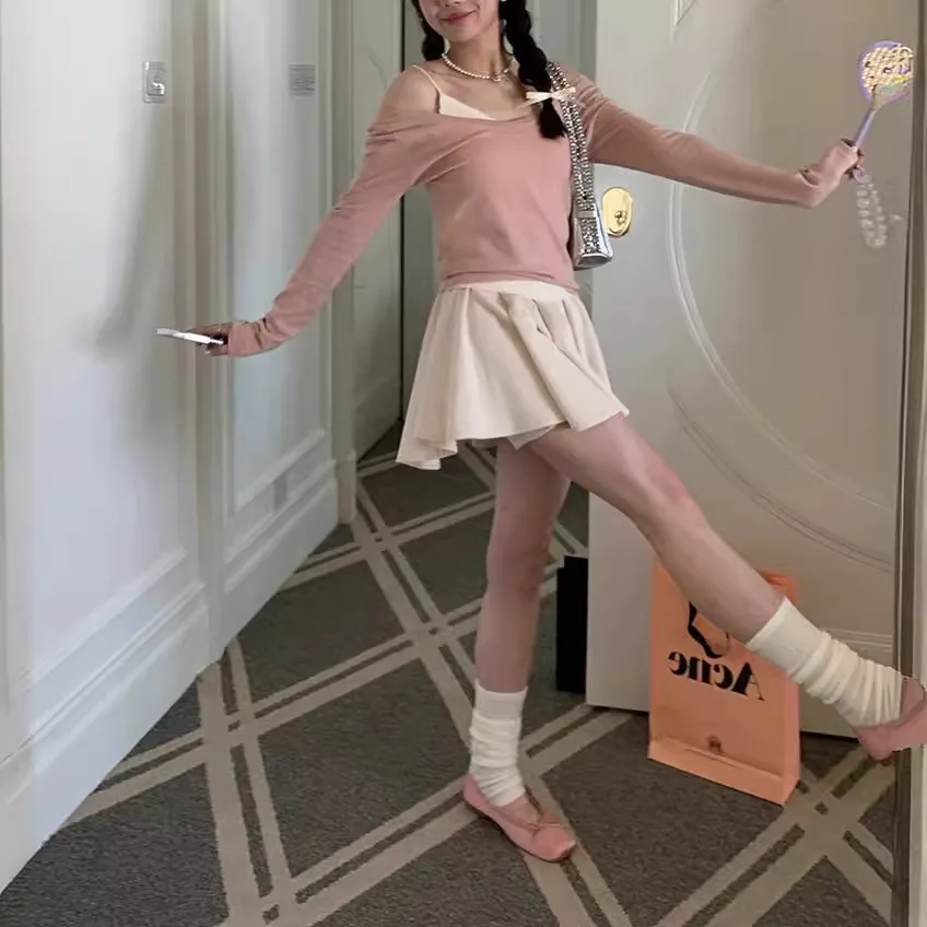 7162 Ballet elegante ~ otoño nuevo estilo de niña Pure Desire cuello en V profundo Top de punto ajustado de Cachemira suave