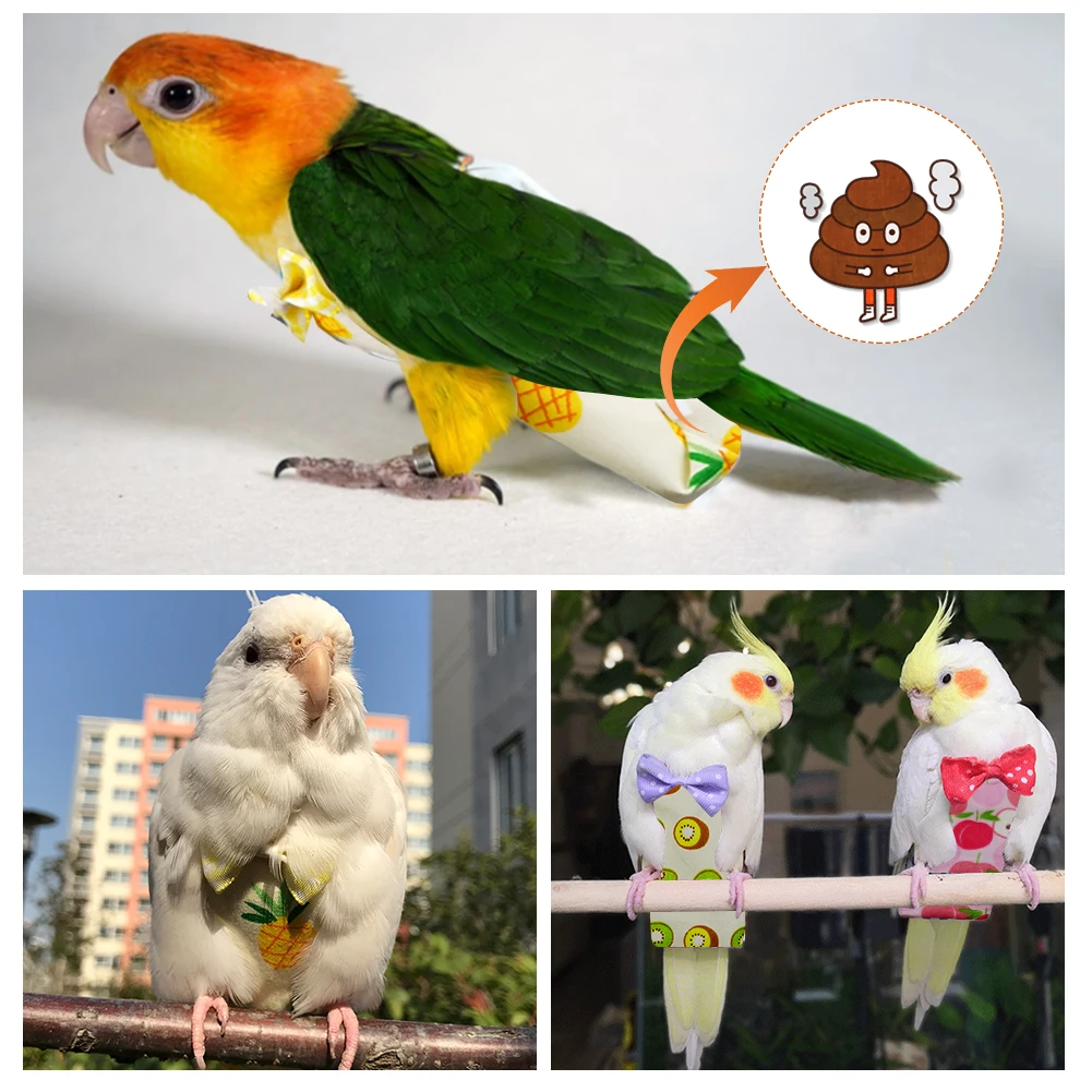 Pañal de loro con pajarita, traje de vuelo lavable, lindo, colorido, fruta Floral, palomas, pequeñas, medianas, grandes, mascotas, pájaros