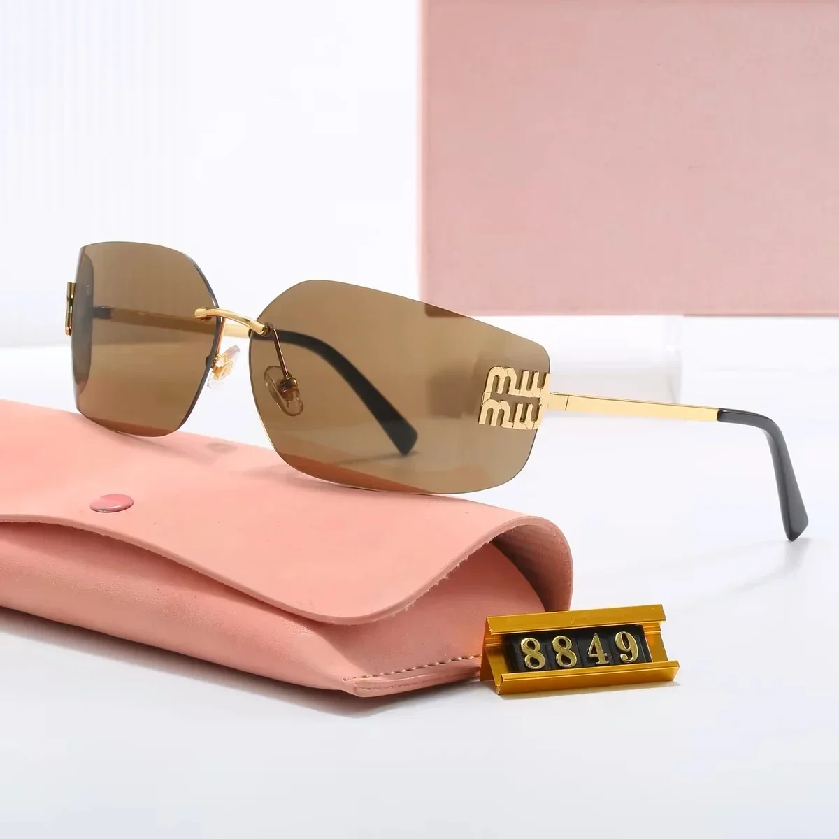 

2024 New frameless trendy sunglasses with curved lenses, ultra light metal, high-quality sunglasses, Instagram Fashion Edition