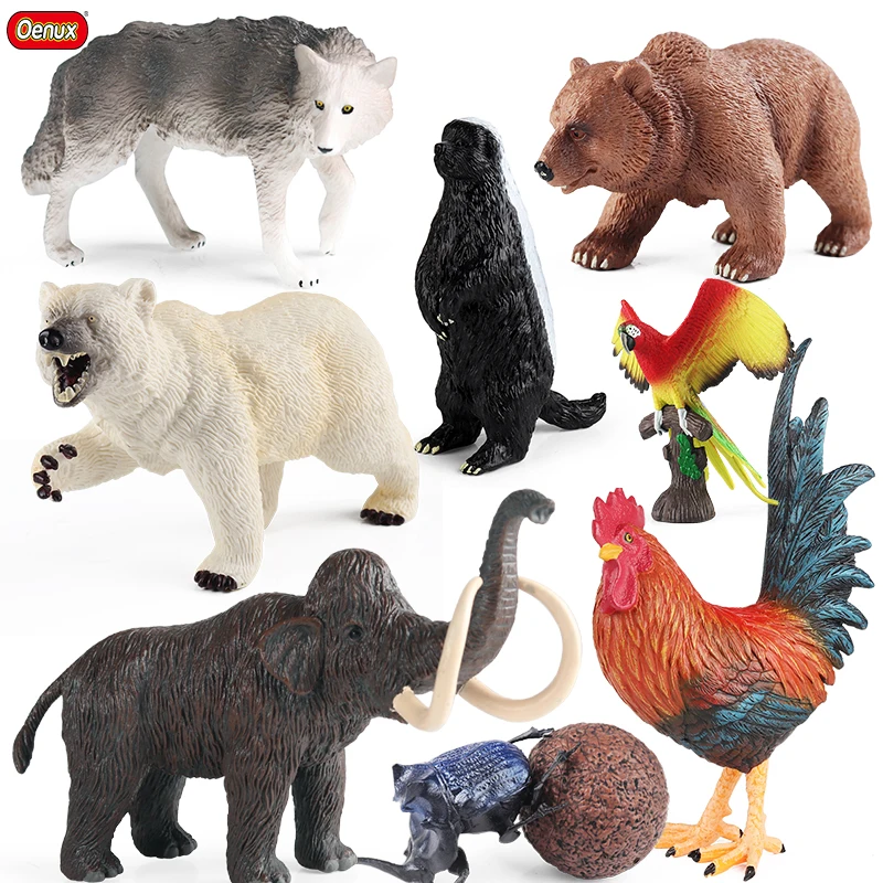 Oenux wilde Mammut Chamäleon Eidechse Wolf Bär Hahn Modell Action figuren solide PVC Tier Figur Sammlung Spielzeug Kinder Geschenk