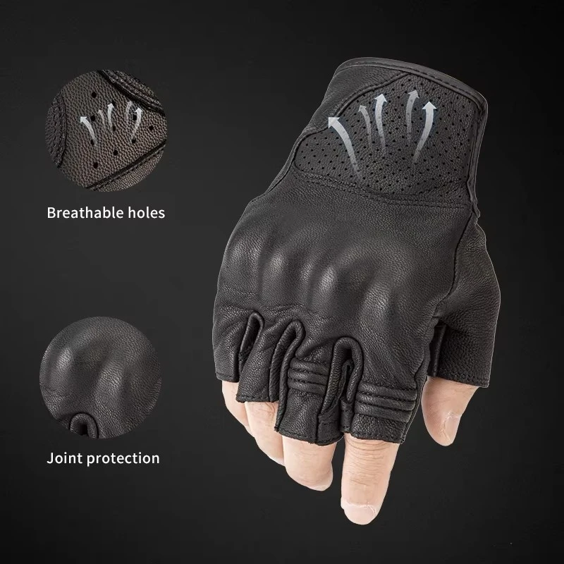 Star Field Knight Motorcycle Gloves Half Finger Real Goat Leather Gloves Anti-slip Wear-resistant Summer Breathable Riding Gears