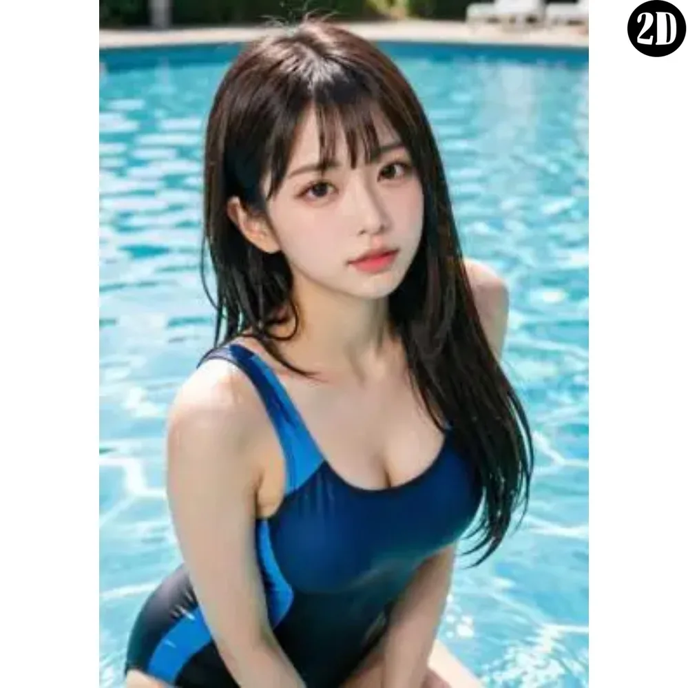 Vintage Metal Tin Sign  Asian Girl in Blue Swimsuit Swimming Pool Scenery Retro Wall Art Iron Poster for Home  Bar Wall Decor
