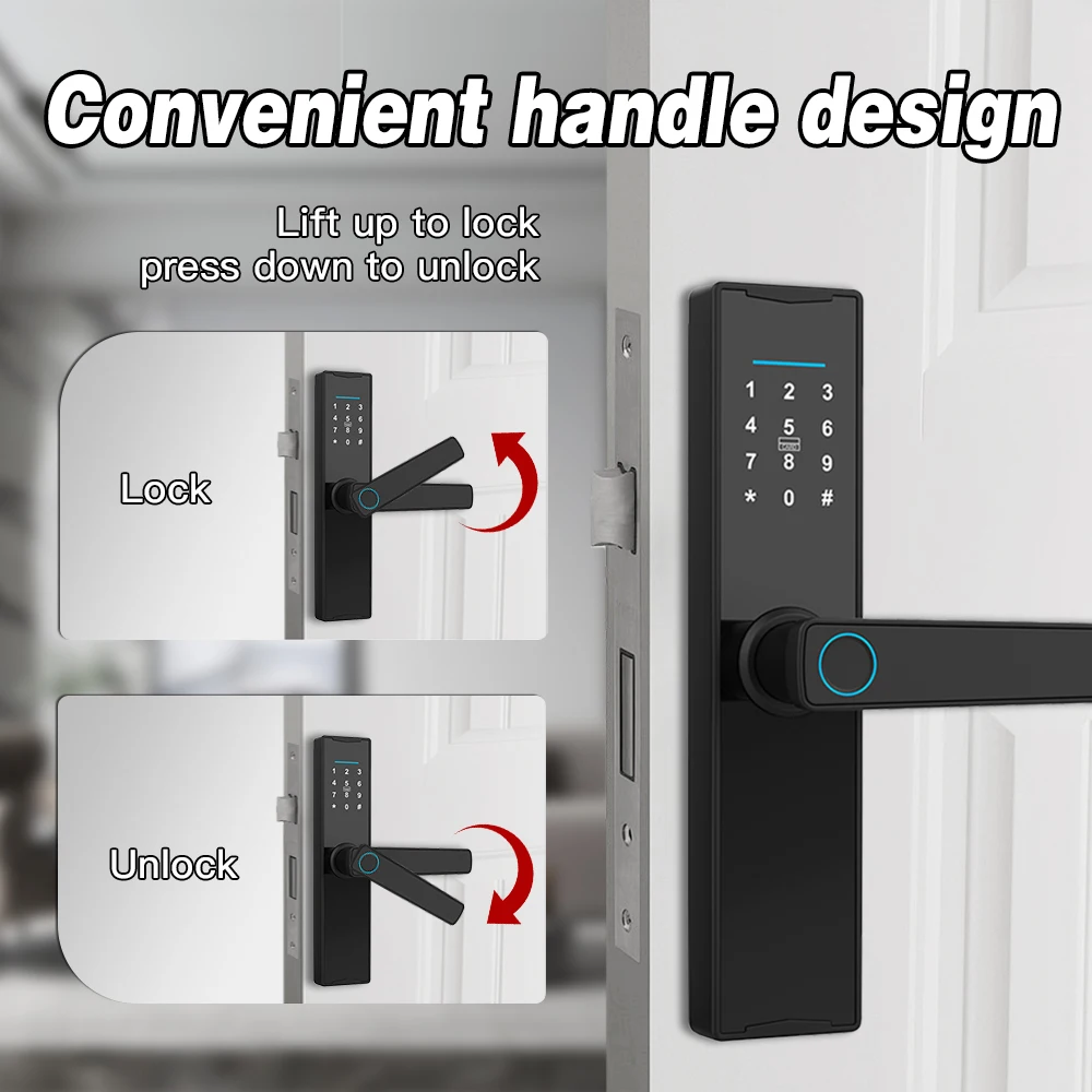 PHIPULO New Smart Door Lock With Tuya APP Digital Electronic Lock Smart Home Wooden Door Lock Biometric Fingerprint