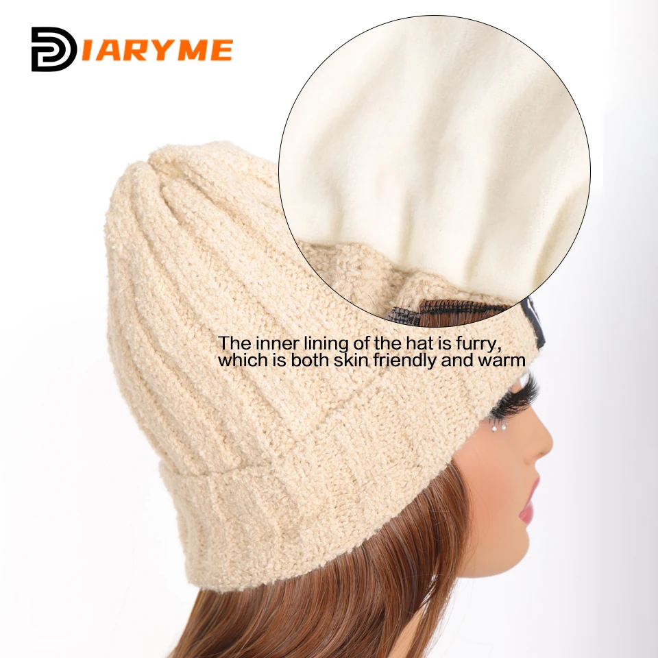 Hat Wig Beanies Hat With Hair Wigs For Women Synthetic Long Wavy Hair Warm Soft Ski Knitted Autumn Winter Cap Heat Resistant Fi