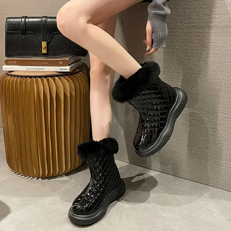 Women's Heels Woman-shoes Sneakers Platform White Shoes Roses Thick Sole Fashion Slip-On Boots Rubber PU Basic Solid Round Toe A