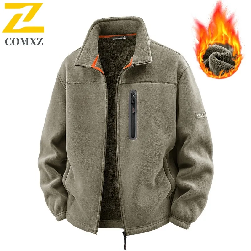 

COMXZ Men Jacket Thickened Warm Outdoor Travel Windproof Jacket Premium Stand Collar Solid Color Design Lightweight Winter Coat