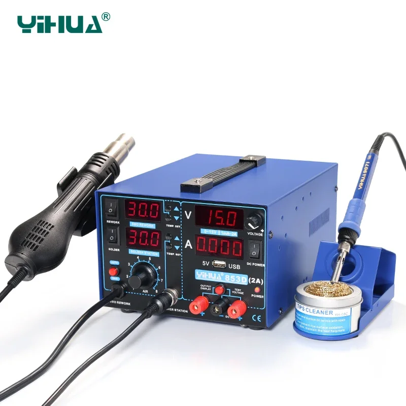 YIHUA 853D 2A with USB Rework Station Welding Hot Air Rework Station 3 in 1 220V/110V 33*27*21CM