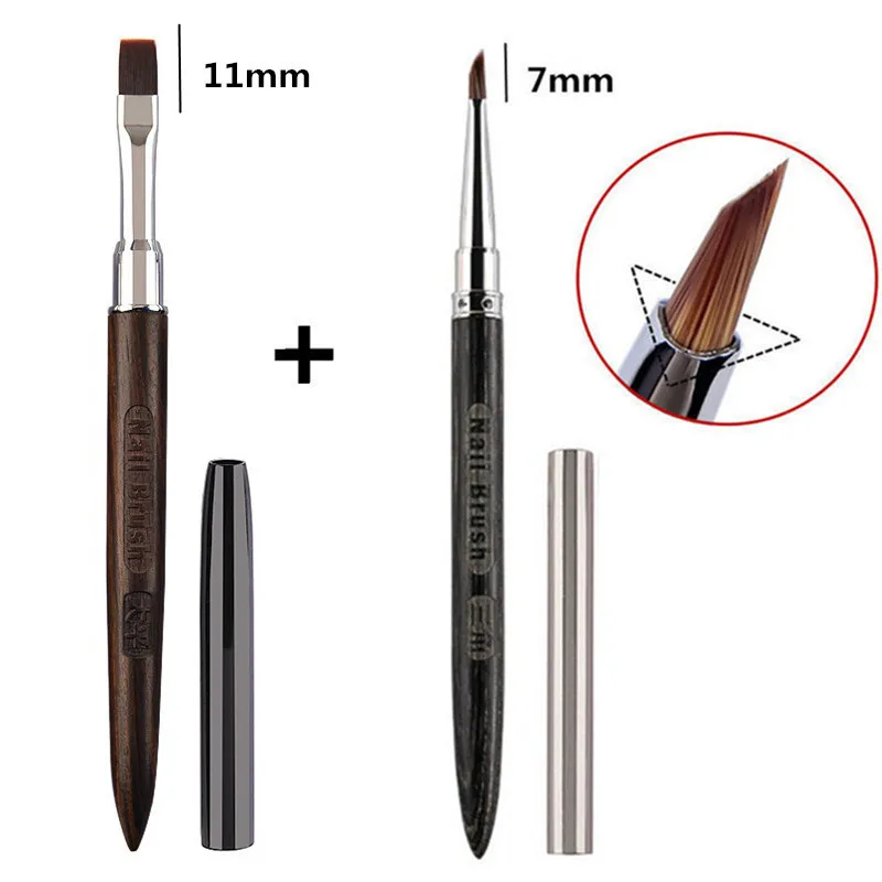 แปรงอะคริลิคสำหรับทำเล็บทรงกลีบดอกไม้ 2 ชิ้น สำหรับทาผงแต่งเล็บ ด้ามไม้ทรงกลม แปรงสำหรับทาเจล