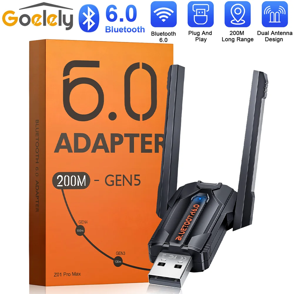 

Беспроводной USB Bluetooth-адаптер Goelely 200m 6.0 без драйверов для ПК, мыши, клавиатуры, гарнитуры, аудиоприемник-передатчик