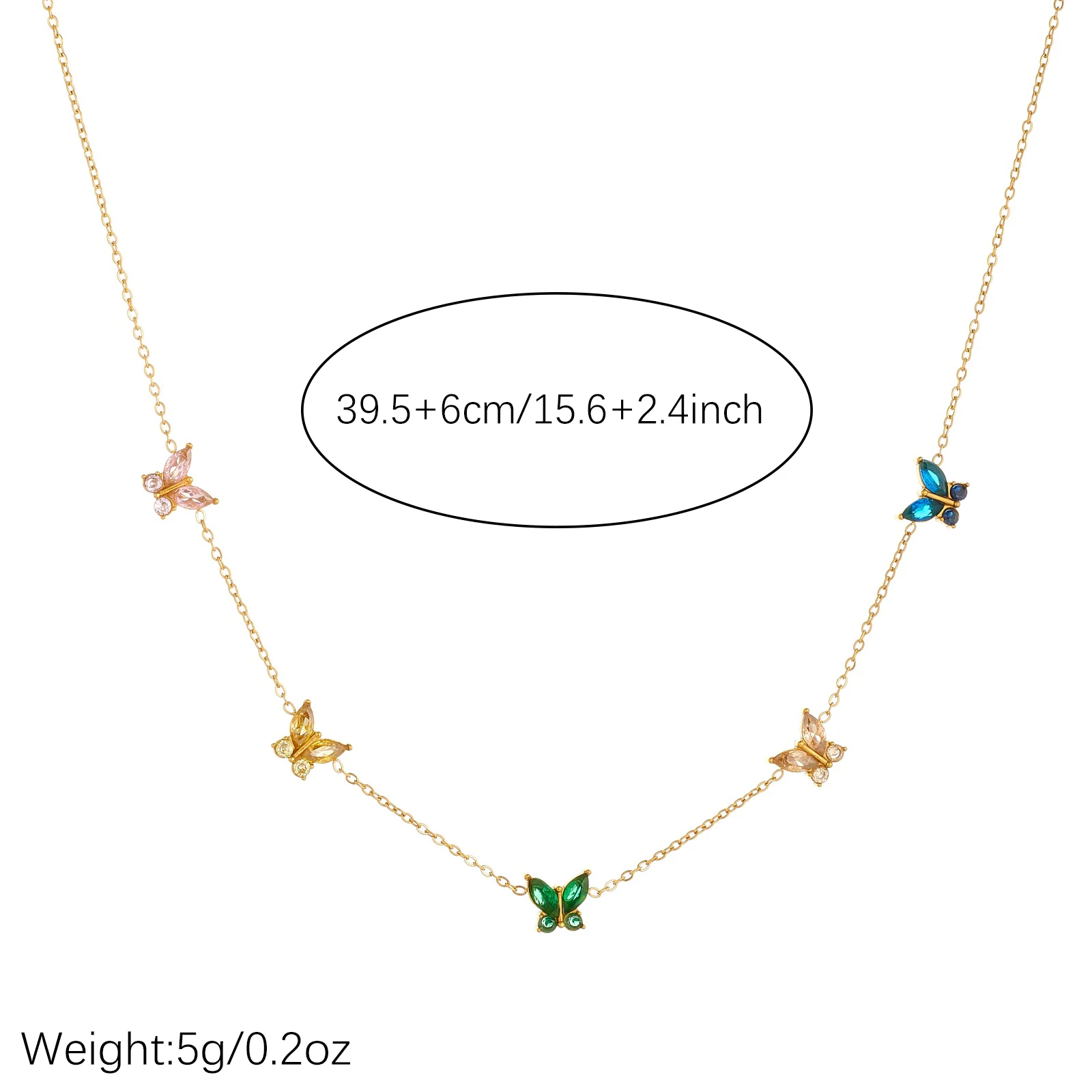 DIEYURO 316L Stainless Steel Trend Colored Zircon Butterfly Necklace Earrings Bracelet Jewelry Set Lady New Waterproof Jewelry