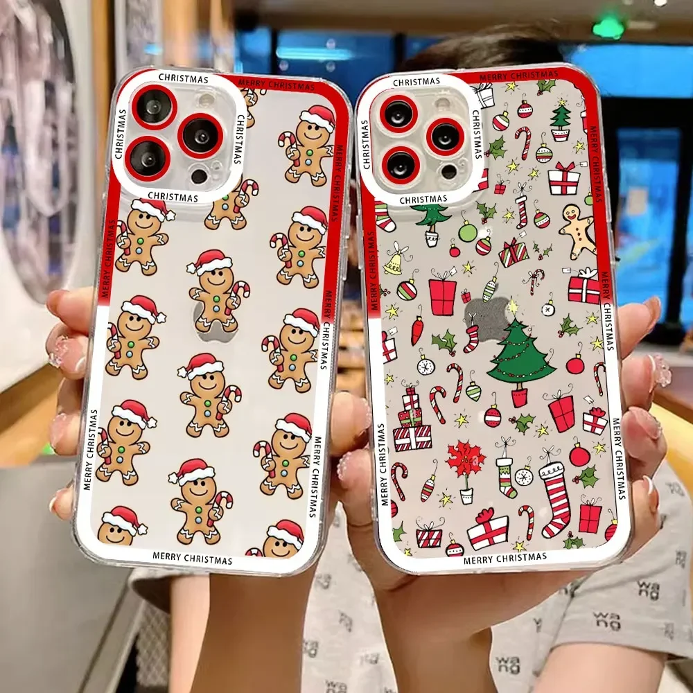 Cute Merry Christmas Phone Case for IPhone 14 7 8 Plus Clear Covers for Iphone 16 15 12 13 11 Pro X XS MAX Shells New Year Gifts