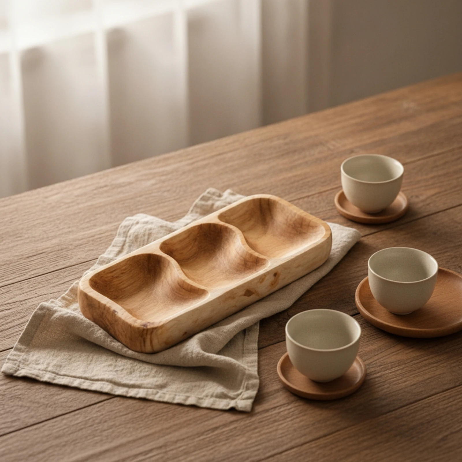 Wood Serving Tray with Compartments Compartmentalized Divided Serving Tray Food Safe Minimalist for Hosts, Entertaining