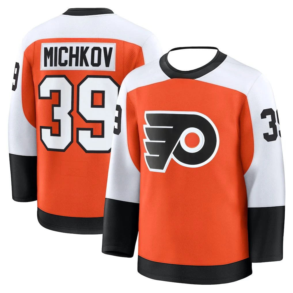 2026 Summer Men's Orange Ice Hockey Style Jersey - Quick Dry Breathable Crew Neck Long Sleeve Sports Tee with P Letter Graphic
