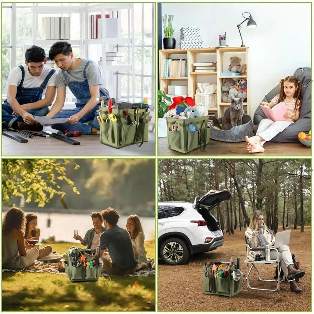 Bolso de almacenamiento Oxford para acampada, herramienta plegable con múltiples bolsillos, bolsa de transporte plegable, placa de PE, bolsa de herramientas de almacenamiento para acampada de gran capacidad