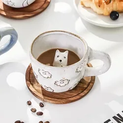 3D Cat Ceramic Mug with Animal Inside, Dog Figurine, Coffee Cup, Tea Milk Cups, Funny Cartoon Animal, Unique Birthday Gift