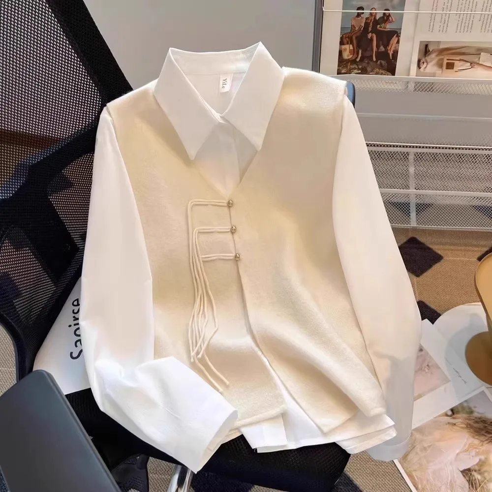 

Large Size Men's Long Sleeve Shirt Tassel Design Two-Piece Set Layered Wear Spring Autumn Chinese Style Fashion Brand