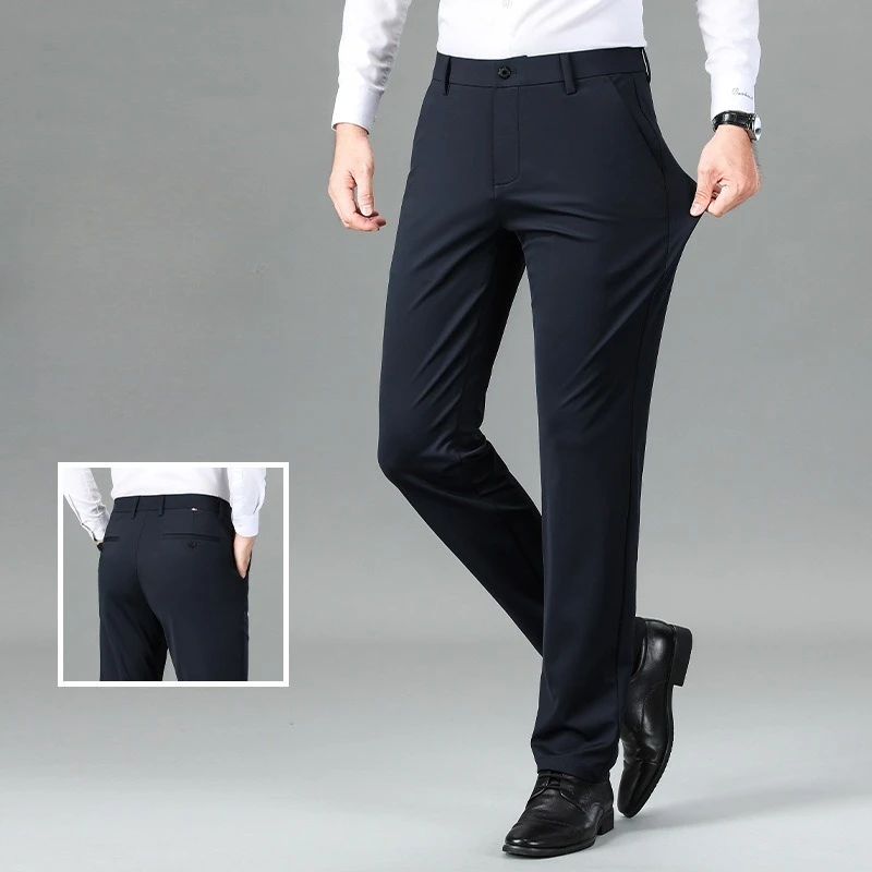 

Casual trousers Men's Pants Thin Straight Casual Pants Men's Stretch Anti-wrinkle black man trousers for work Silky Easy Care 40