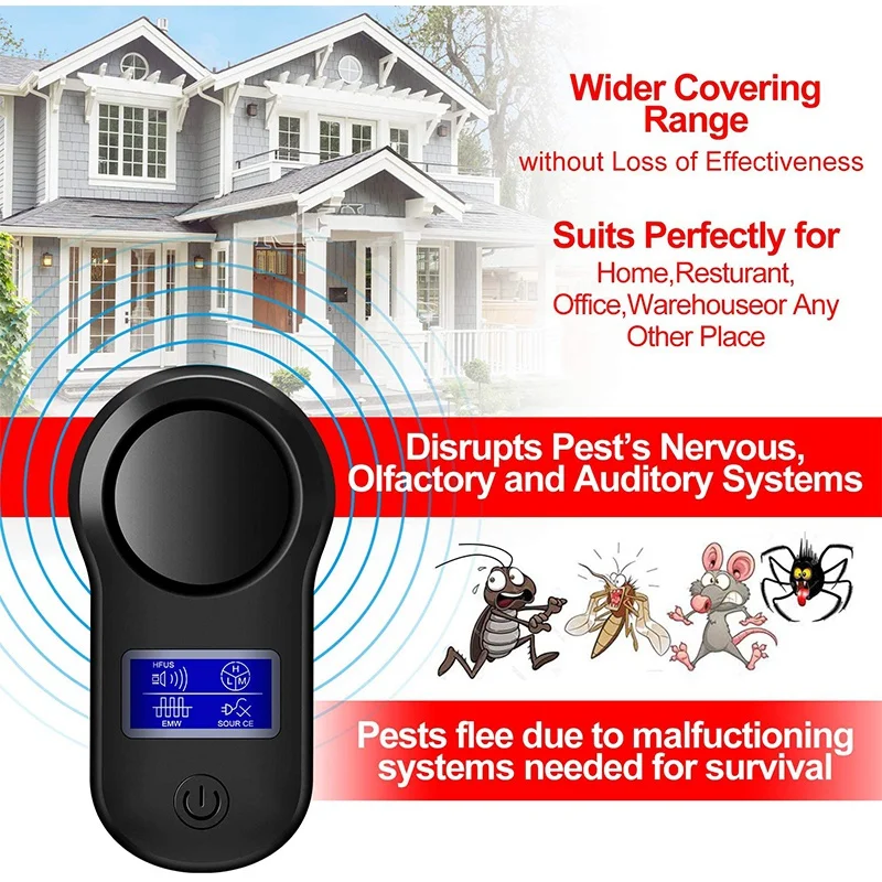 Ultrasonic Pest Repeller Electronic Insect Repellent  Indoor Plug in Pest Anti Cockroaches/Mouse with LCD Screen UK Plug