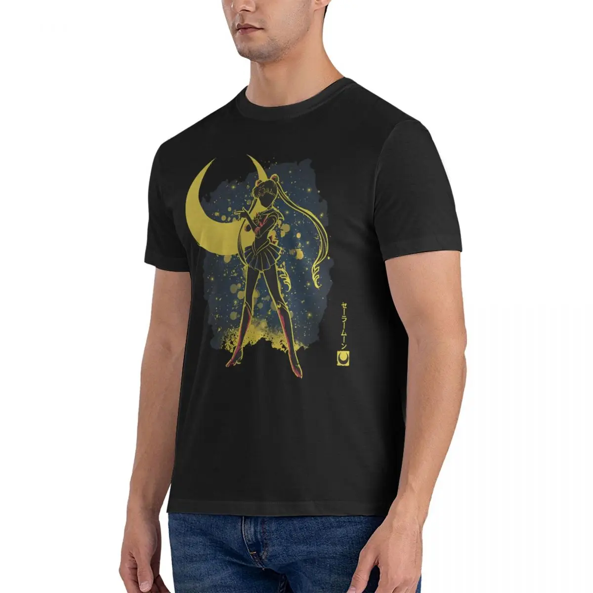 Camiseta de algodão puro estilo masculino, S-Sailor Moon Tops, manga curta, camiseta com gola redonda, casual, original