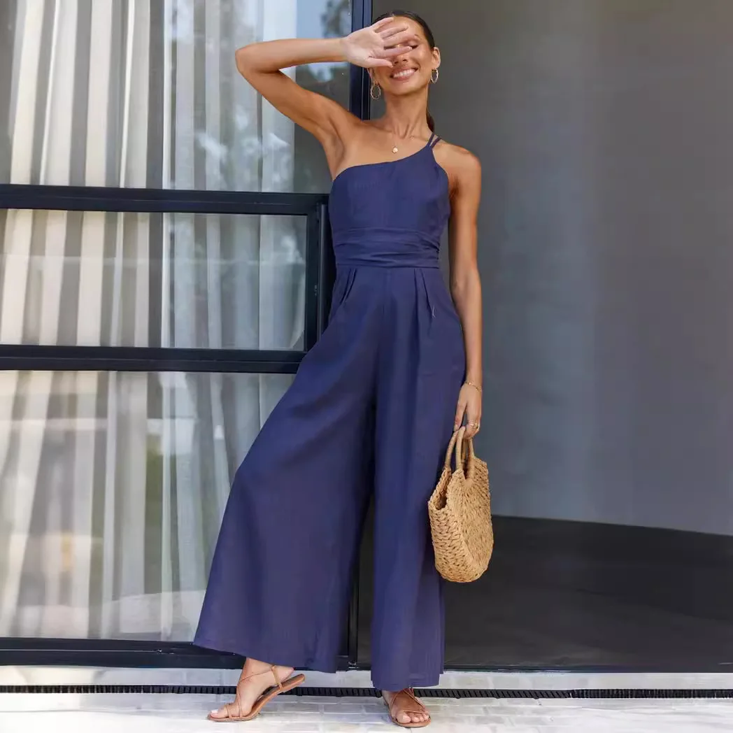 بذلة صيفية جديدة غير رسمية مريحة ومنعشة بدون أكمام وخصر خلفي فضفاض وواسع الساق 205