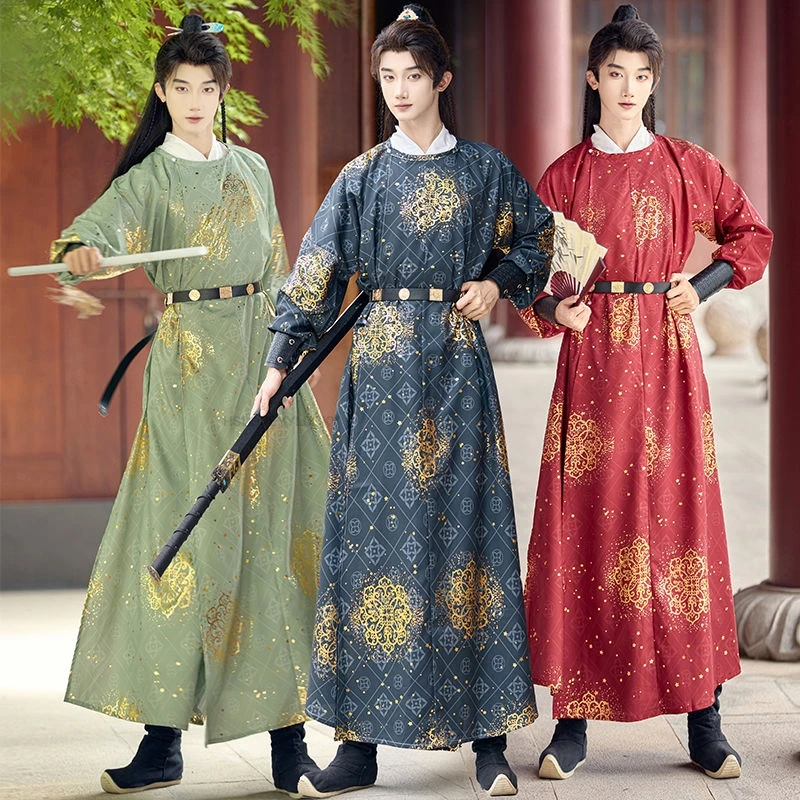 

Tang Dynasty Style round-collar Robe Men And Women Improved Version For Autumn And Winter Hadsome Cosplay Ming Hanfu Robe